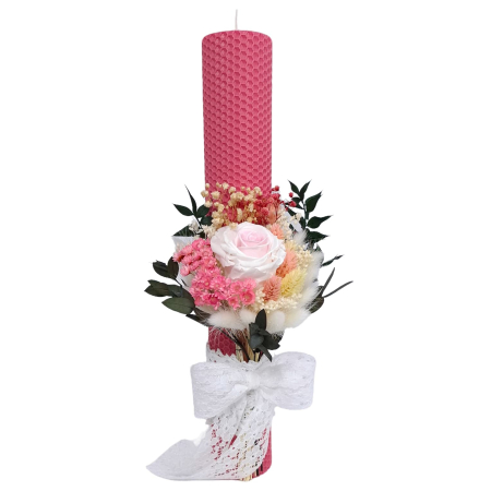 Fetițe - Lumanare Botez Ceara Naturala Albine si Trandafiri Criogenati-livrare-gratuita-atelierul-floral-infinity.