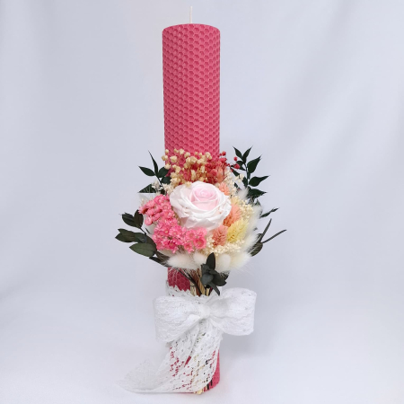 Lumanare Botez Ceara Naturala Albine si Trandafiri Criogenati-livrare-gratuita-atelierul-floral-infinity. [2]