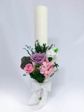 Lumanare Botez Ceara Naturala Albine si Trandafiri Criogenati-livrare-gratuita-atelierul-floral-infinity. [2]