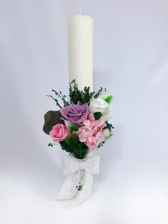 Lumanare Botez Ceara Naturala Albine si Trandafiri Criogenati-livrare-gratuita-atelierul-floral-infinity. [1]