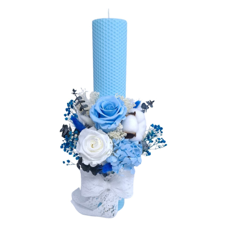 Băieței - Lumanare Botez Ceara Naturala Albine si Trandafiri Criogenati-livrare-gratuita-atelierul-floral-infinity.