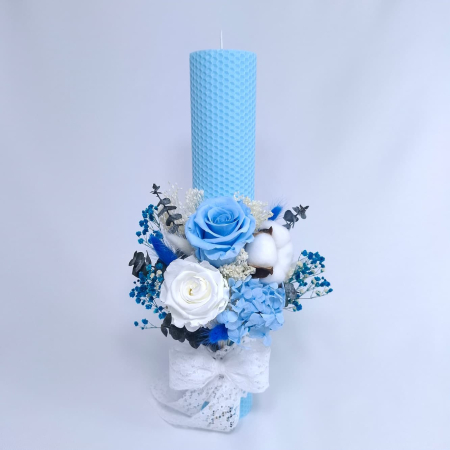 Lumanare Botez Ceara Naturala Albine si Trandafiri Criogenati-livrare-gratuita-atelierul-floral-infinity. [1]