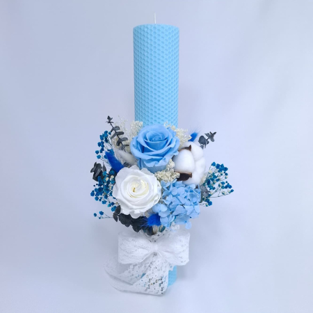 Lumanare Botez Ceara Naturala Albine si Trandafiri Criogenati-livrare-gratuita-atelierul-floral-infinity. [2]
