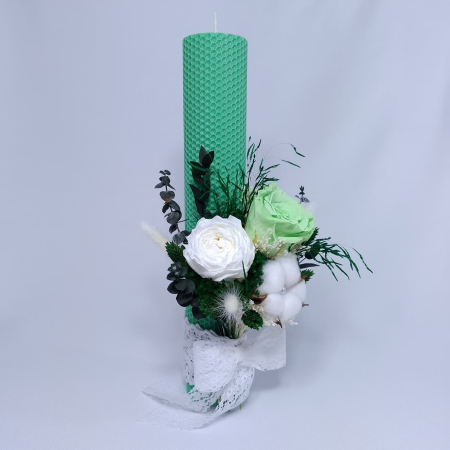 Lumanare Botez Ceara Naturala Albine si Trandafiri Criogenati-livrare-gratuita-atelierul-floral-infinity. [2]