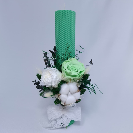 Lumanare Botez Ceara Naturala Albine si Trandafiri Criogenati-livrare-gratuita-atelierul-floral-infinity. [3]