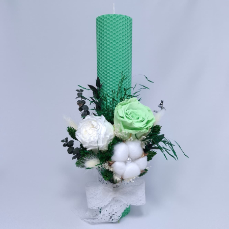 Lumanare Botez Ceara Naturala Albine si Trandafiri Criogenati-livrare-gratuita-atelierul-floral-infinity. [4]
