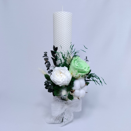 Lumanare Botez Ceara Naturala Albine si Trandafiri Criogenati-livrare-gratuita-atelierul-floral-infinity. [4]