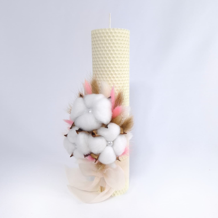 Lumanare Botez Ceara Naturala Albine si Flori Bumbac-livrare-gratuita-atelierul-floral-infinity. [1]