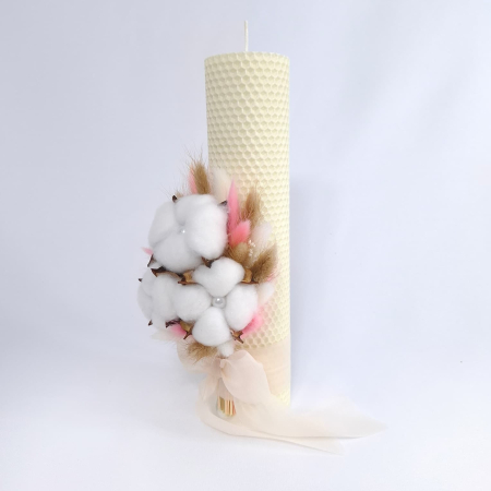 Lumanare Botez Ceara Naturala Albine si Flori Bumbac-livrare-gratuita-atelierul-floral-infinity. [2]