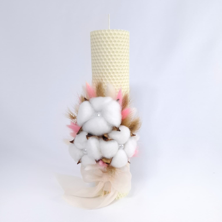 Lumânări Botez - Lumanare Botez Ceara Naturala Albine si Flori Bumbac-livrare-gratuita-atelierul-floral-infinity.
