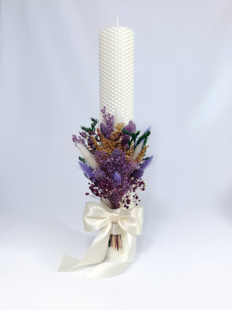 Băieței - Lumanare Botez Ceara Naturala Albine si Flori Uscate-Flori Criogenate-livrare-gratuita-atelierul-floral-infinity.