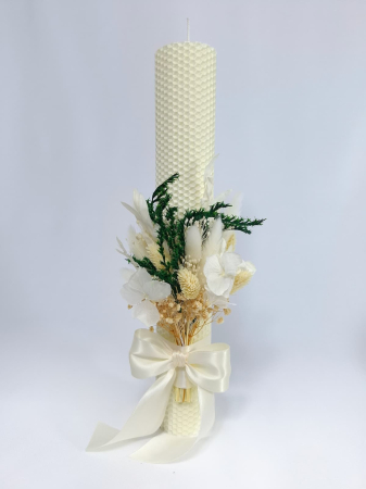 Fetițe - Lumanare Botez Ceara Naturala Albine si Flori Uscate-Flori Criogenate-livrare-gratuita-atelierul-floral-infinity.