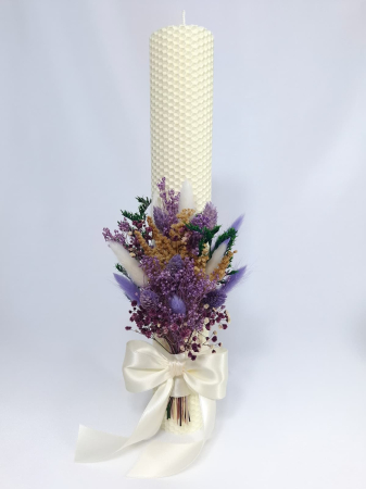 Fetițe - Lumanare Botez Ceara Naturala Albine si Flori Uscate-Flori Criogenate-livrare-gratuita-atelierul-floral-infinity.