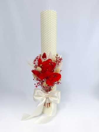 Băieței - Lumanare Botez Ceara Naturala Albine si Flori Uscate-Flori Criogenate-livrare-gratuita-atelierul-floral-infinity.