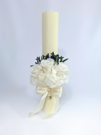Lumanare Botez Ceara Naturala Albine si Trandafiri Criogenati-livrare-gratuita-atelierul-floral-infinity. [2]
