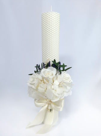 Lumanare Botez Ceara Naturala Albine si Trandafiri Criogenati-livrare-gratuita-atelierul-floral-infinity. [1]
