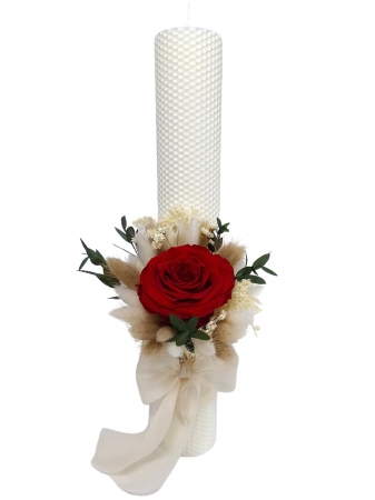 Fetițe - Lumanare Botez Ceara Naturala Albine si Flori Uscate-Flori Criogenate-Trandafir Criogenat-livrare-gratuita-atelierul-floral-infinity.
