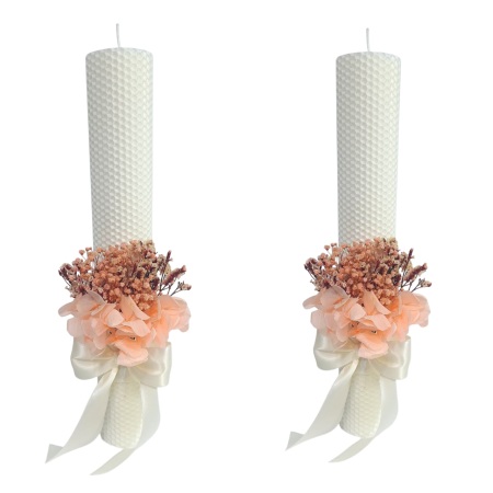 Lumânări de nuntă - lumanari-cununie-nunta-din-ceara-naturala-decorate-cu-trandafir-natural-criogenat-flori-ming-si-flori-naturale-criogenate-uscate