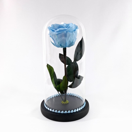 Trandafiri Criogenați în Cupolă de Sticlă - Trandafir Criogenat Albastru Deschis in Cupola de Sticla --livrare-gratuita-atelierul-floral-infinity.