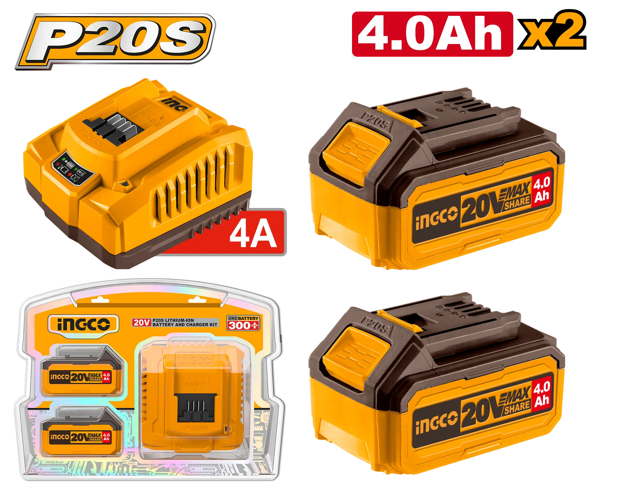 Baterie (Acumulator) 20V 4Ah Set 2 Bucati cu Incarcator [1]