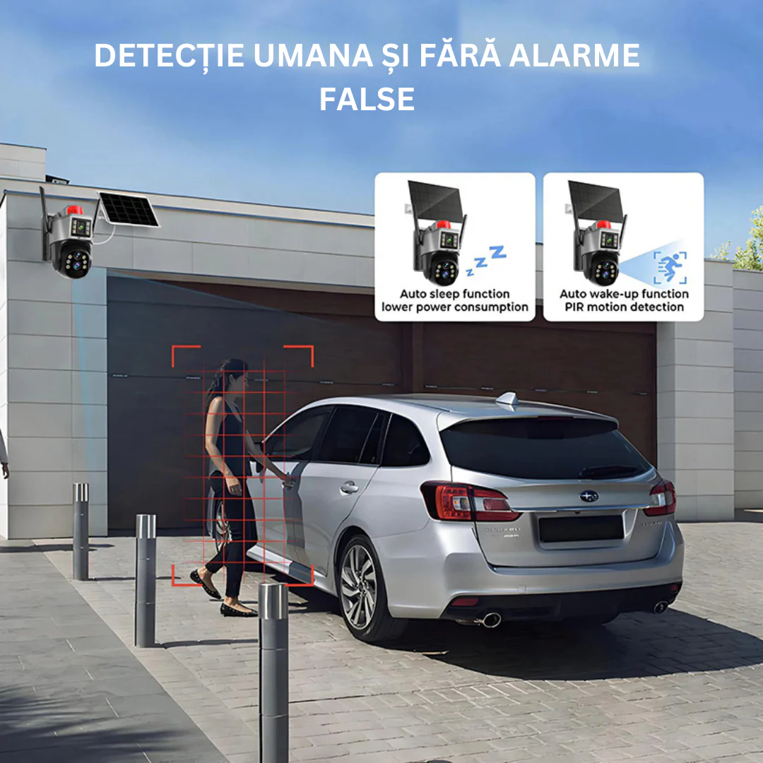 Camera de Supraveghere Solara 4G, 2 lentile,360, Rezolutie 2K Ultra HD, Viziune Nocturna Color, Detectie Miscare, Audio Bidirectional & Avertizare Luminoasa + CARD MICRO SD 64GB CADOU [4]