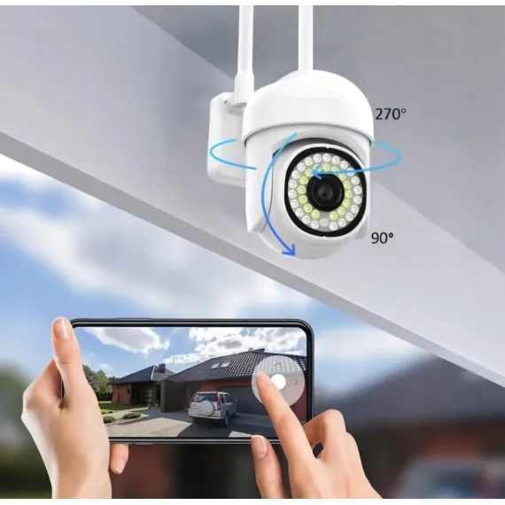 Camera de Supraveghere Video, WIFI, Exterior/Interior, Rezistenta Apa IP65, Full HD 1080p, Infrarosu, Wifi 2.4GHz, rotire 270°, Alb [2]