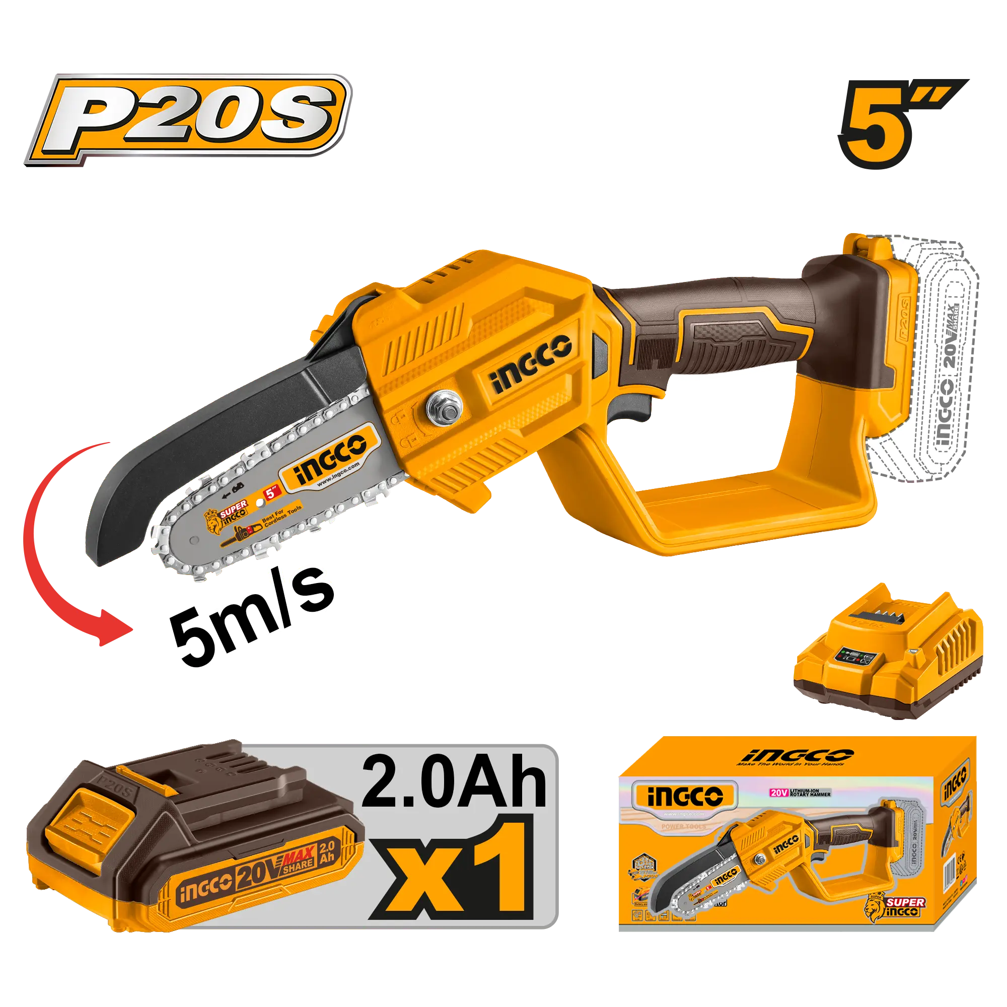 Fierastrau de Mana INGCO 20V 13cm cu 1x2.0Ah [1]