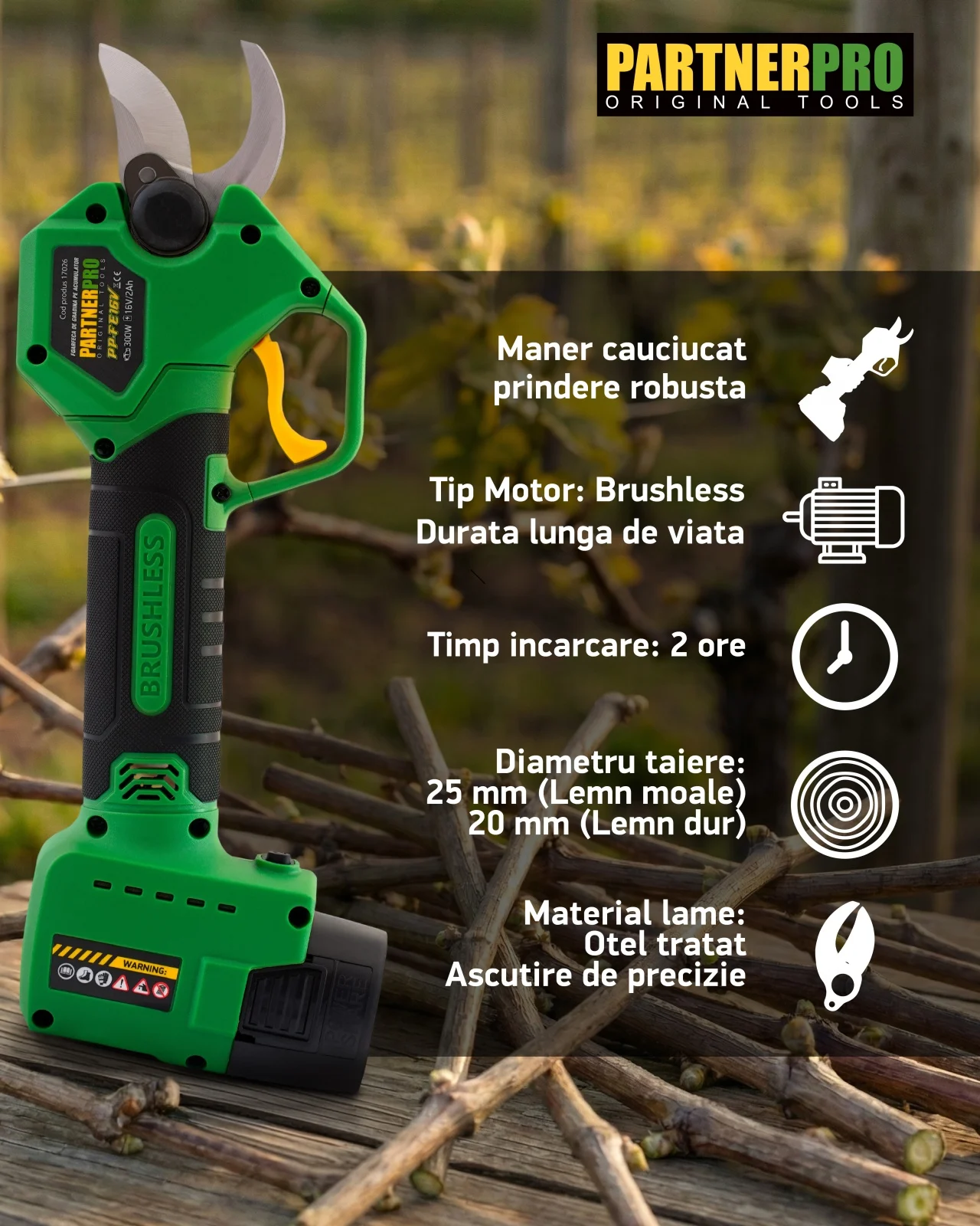 Foarfecă electrică cu acumulator PARTNERPRO PP-FE16V, 16V / 2Ah, 300 W, 200 N [12]