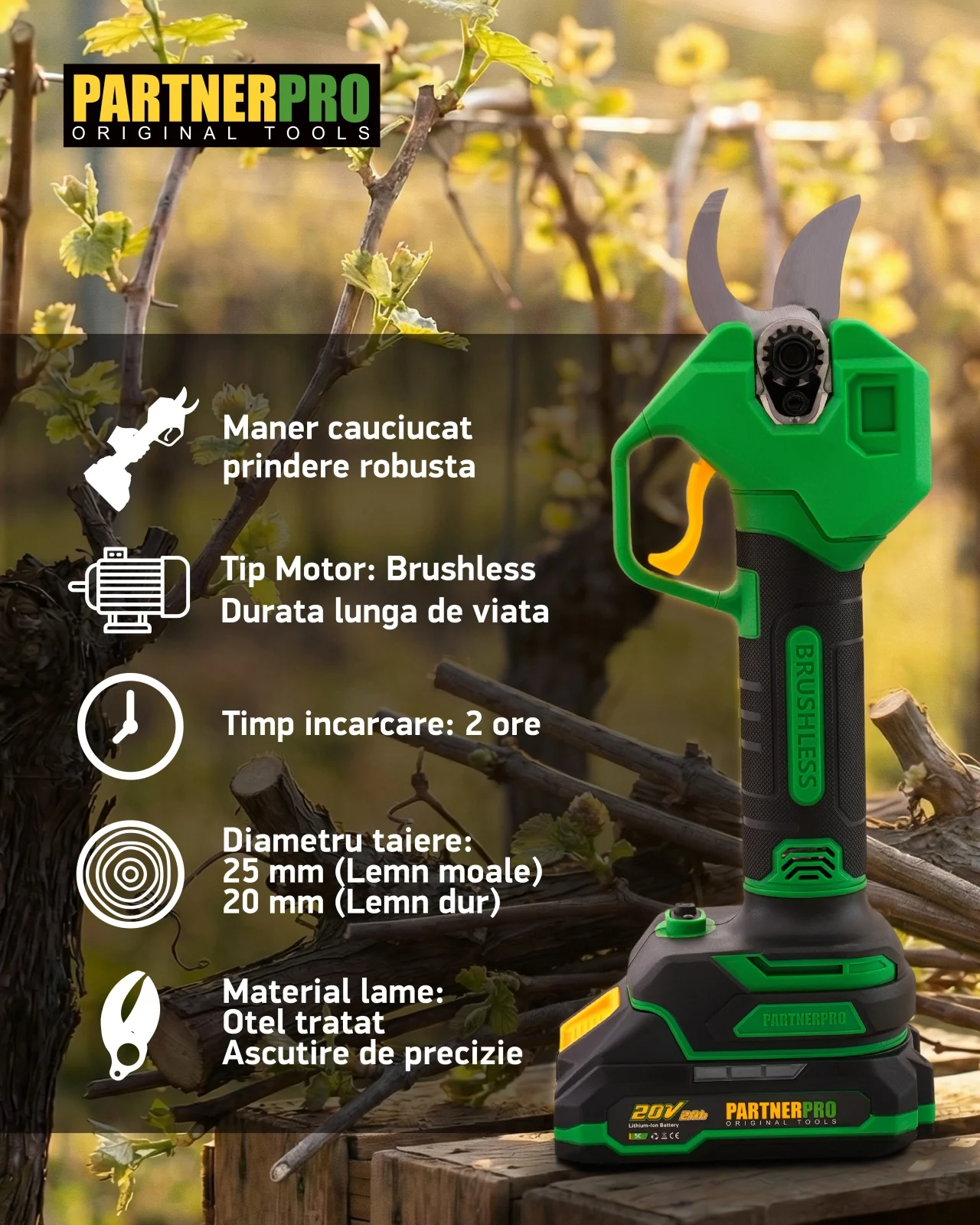 Foarfecă electrică cu acumulator PARTNERPRO PP-FE2A 20V / 2Ah, 250 N, Brushless [12]