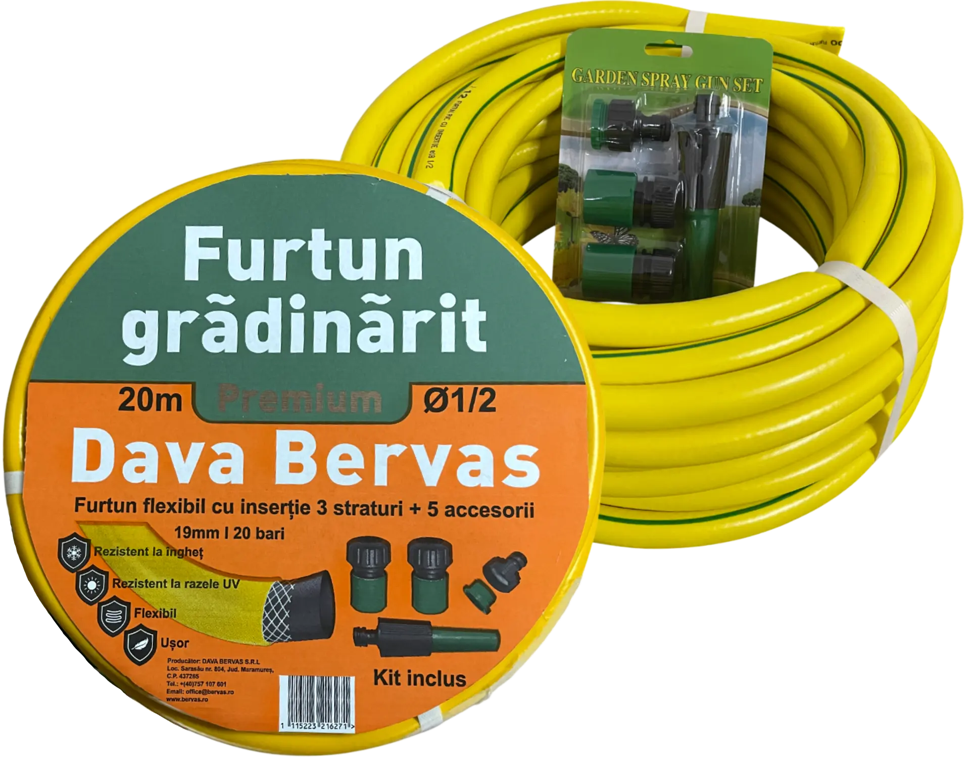 Furtun din PVC cu Insertie Galben cu 5 accesorii 1/2” 20m [1]