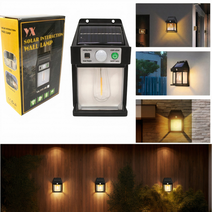 Lampa Solara Led cu Senzor de Miscare 16x10cm de Perete, cu un Bec [1]
