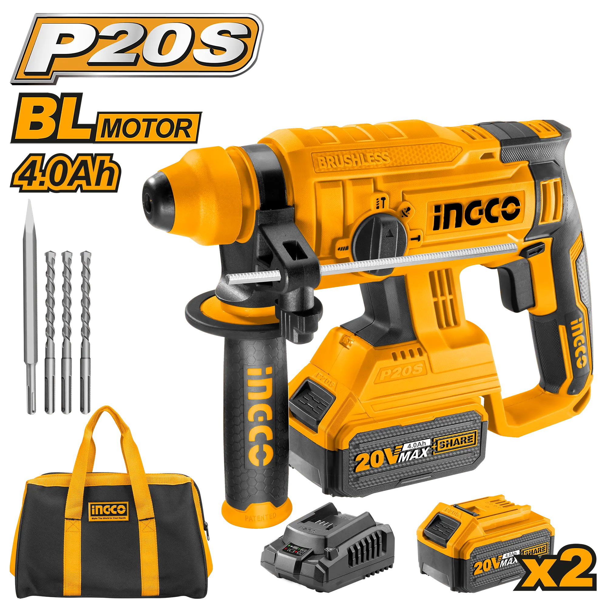 Picamer Industrial 20V BL Motor +2 Acumulatori 4A+Incarcator si Geanta [1]