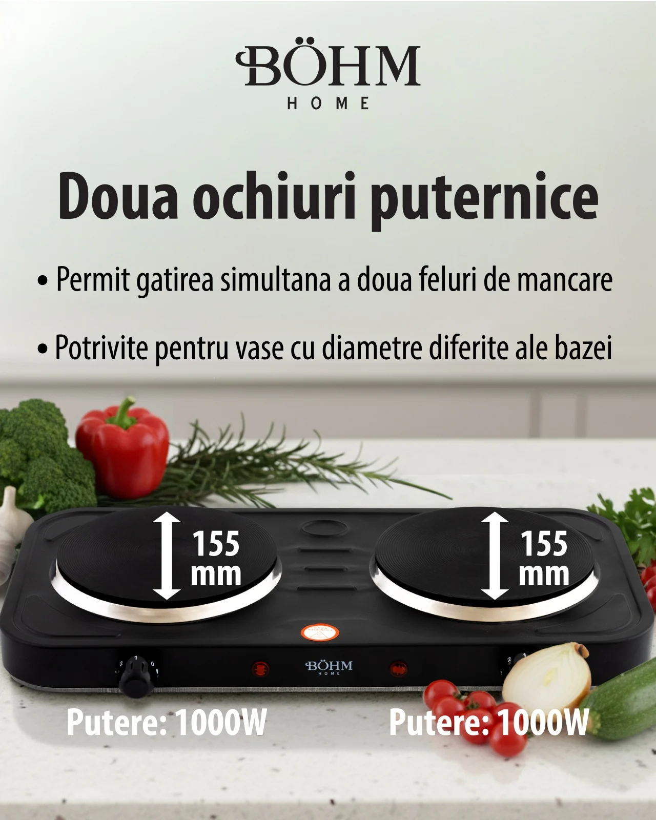 Plită electrică dublă BÖHM BE-H-004L-B negru 2000W [6]