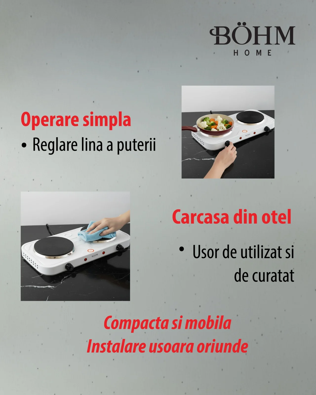 Plită electrică dublă BÖHM BE-H-004L-W Alb 2000W [9]