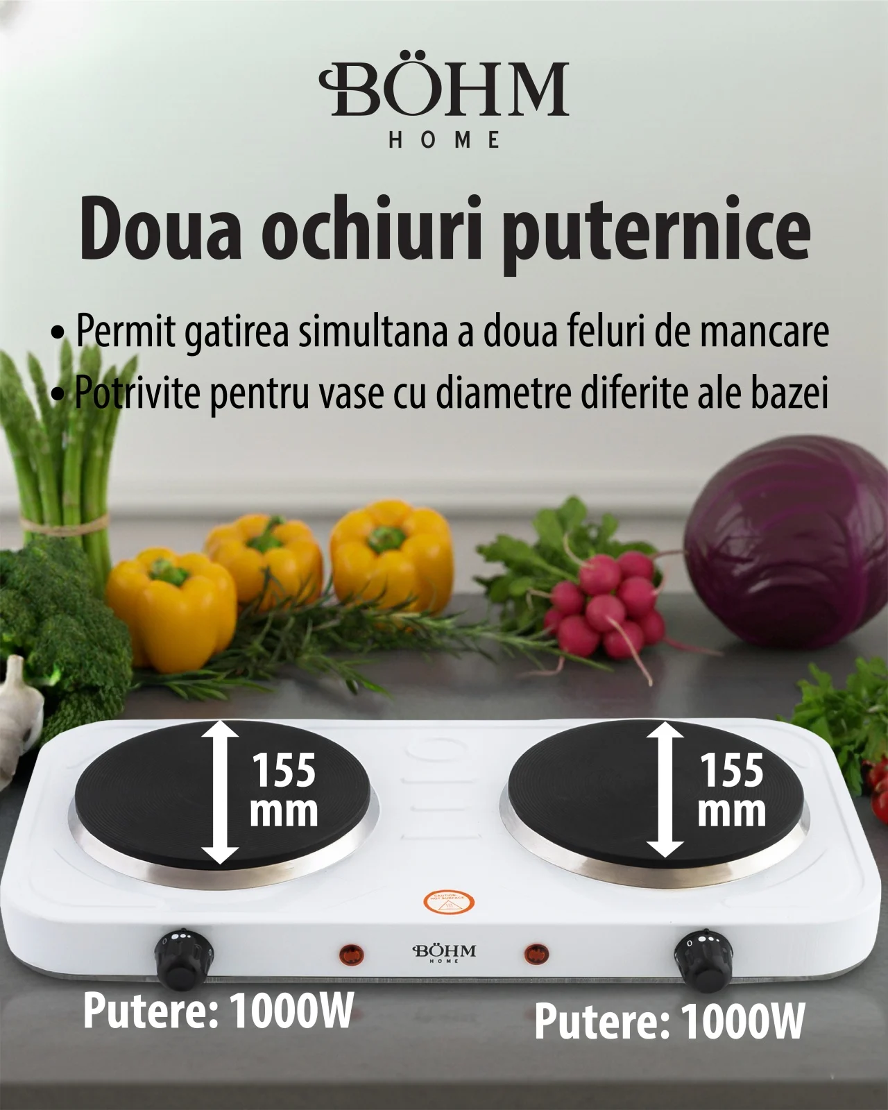 Plită electrică dublă BÖHM BE-H-004L-W Alb 2000W [7]