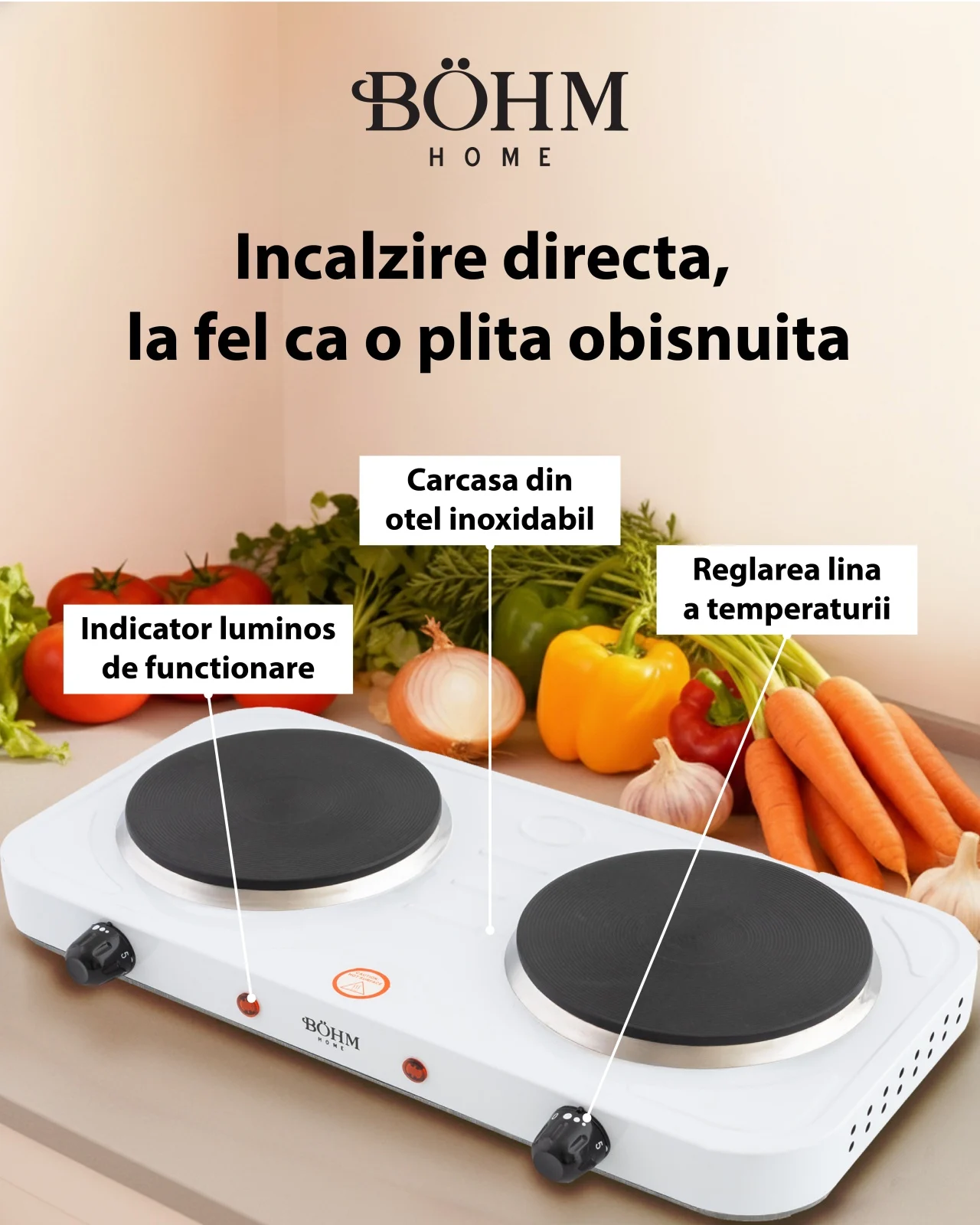 Plită electrică dublă BÖHM BE-H-004L-W Alb 2000W [6]