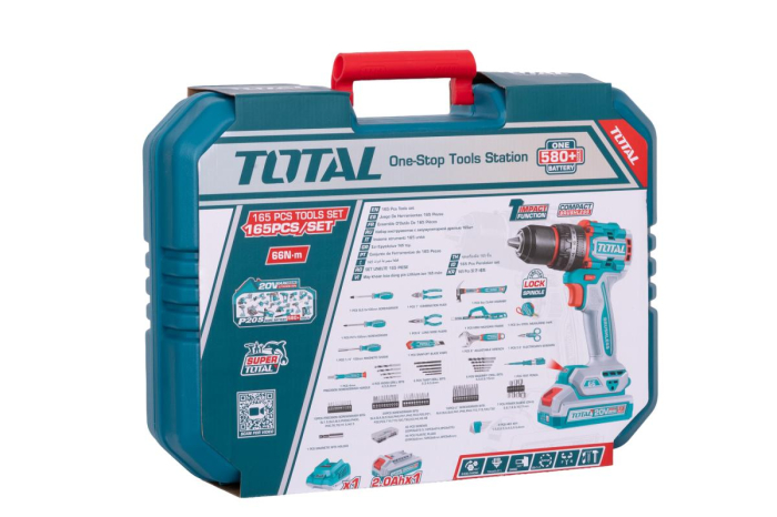 Trusa de Scule 165 Piese cu Masina de Gaurit si Insurubat cu Percutie 20V 66Nm, Acumulator 2.0Ah si Incarcator Total THKTHP11652E [2]
