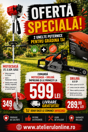 Drujbe si Motofierastraie - SUPER OFERTA! Motocoasa Poland 52CC + Drujba GrunWerk 8.5CP – Pachet 599 Lei cu LIVRARE GRATUITA