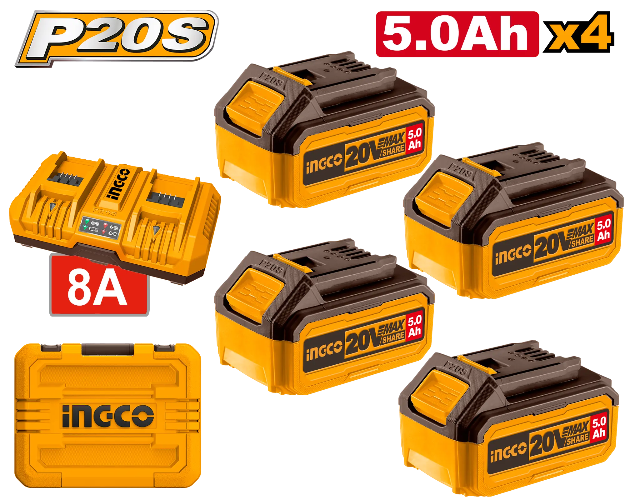 Acumulatori si Incarcatoare - Baterie (Acumulator) 20V 5AH Set 4 buc cu Incarcator Dublu