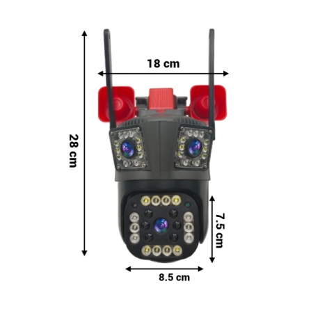 Cameră de Supraveghere  cu 3 lentile, WiFi, 12MP Ultra HD, PTZ 355°, Zoom 5X, Night Vision Color, Audio 2-Way + CARD MICRO SD 64GB CADOU [2]
