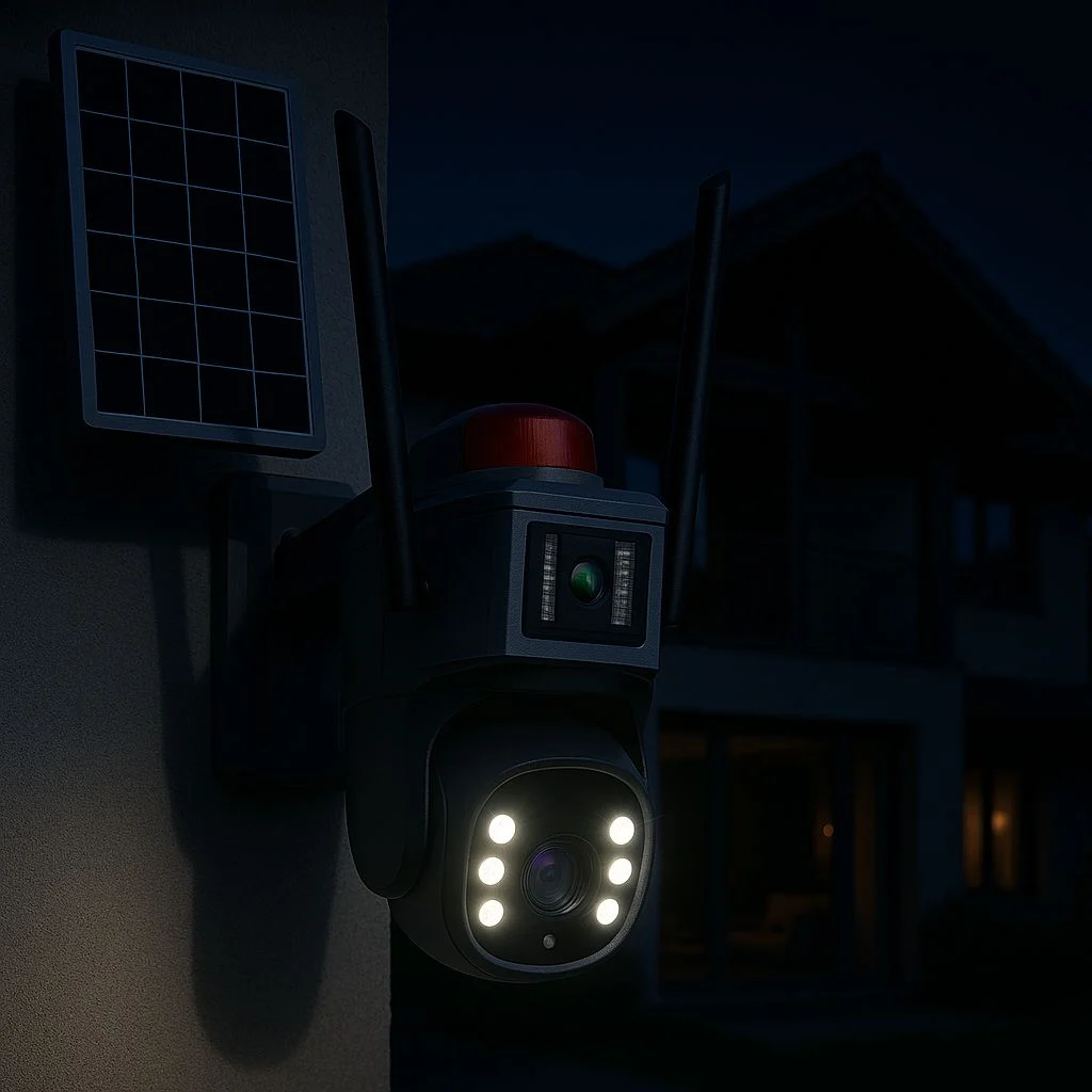 Camera de Supraveghere Solara 4G, 2 lentile,360, Rezolutie 2K Ultra HD, Viziune Nocturna Color, Detectie Miscare, Audio Bidirectional & Avertizare Luminoasa + CARD MICRO SD 64GB CADOU [6]