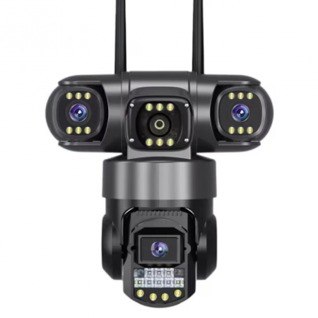 Camere IP Interior - Cameră de Supraveghere WiFi 12MP Tripla, 2K, PTZ, Zoom 10X, Vedere Nocturnă Color, Audio Bidirecțional+ CARD MICRO SD 64GB CADOU