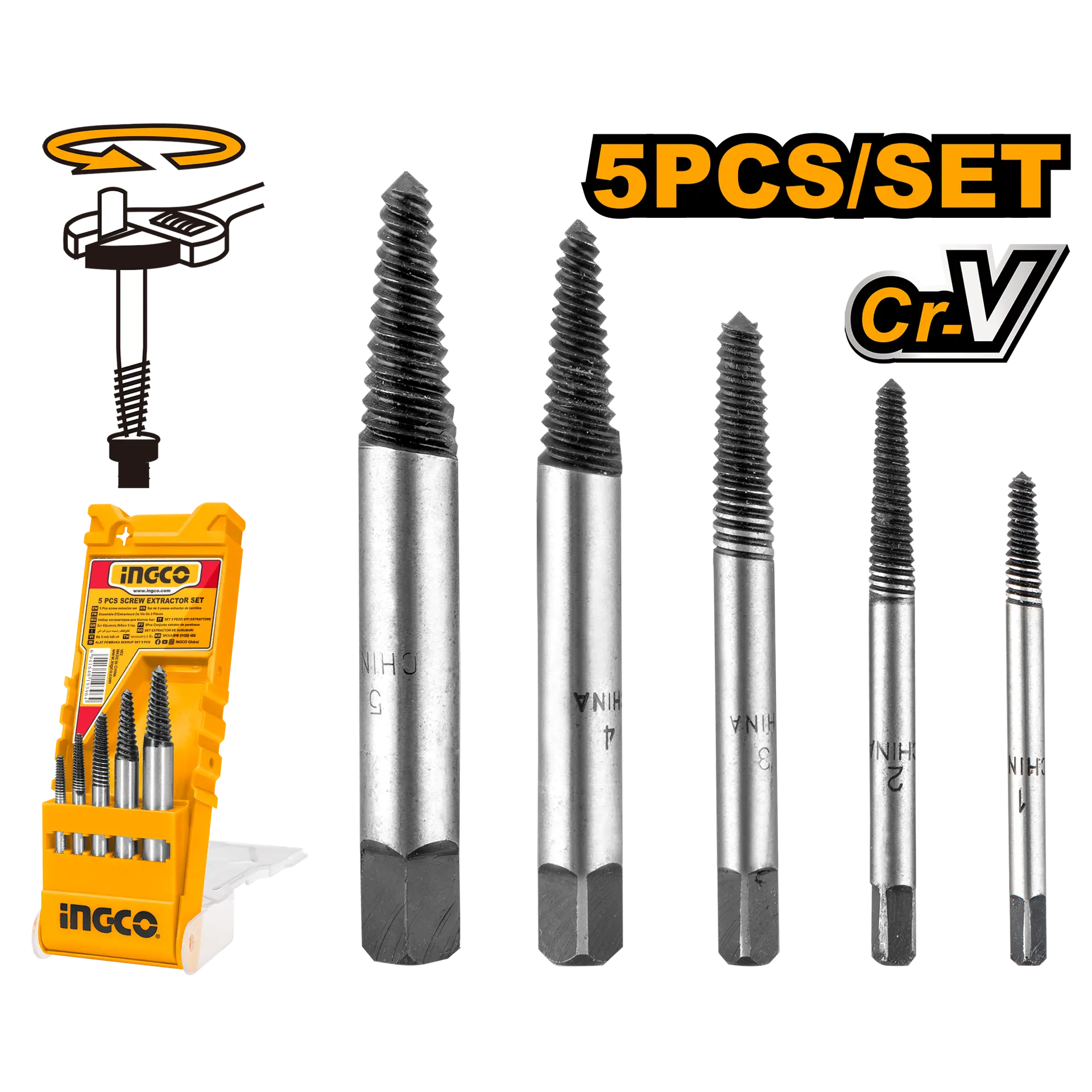 Scule  & Unelte - Extractor pentru Suruburi Set 5buc Ingco ASE008