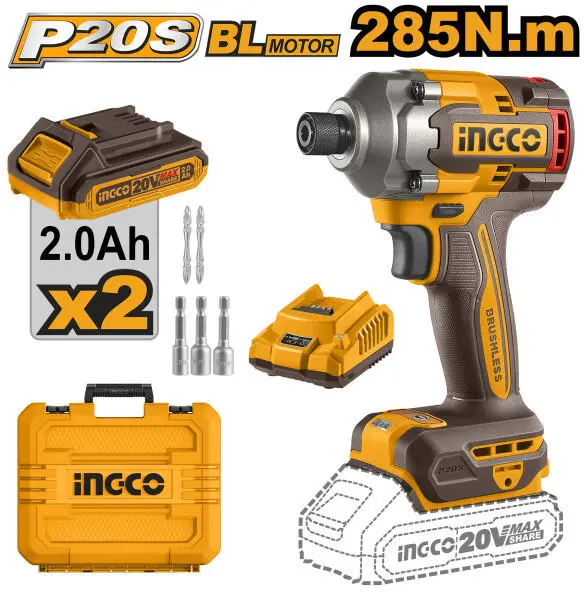 Masini de Gaurit si Insurubat - Filetanta cu Impact 20V 1/4 285 Nm cu 2 Acumulatori 2.0AH Ingco CIRLI2028E