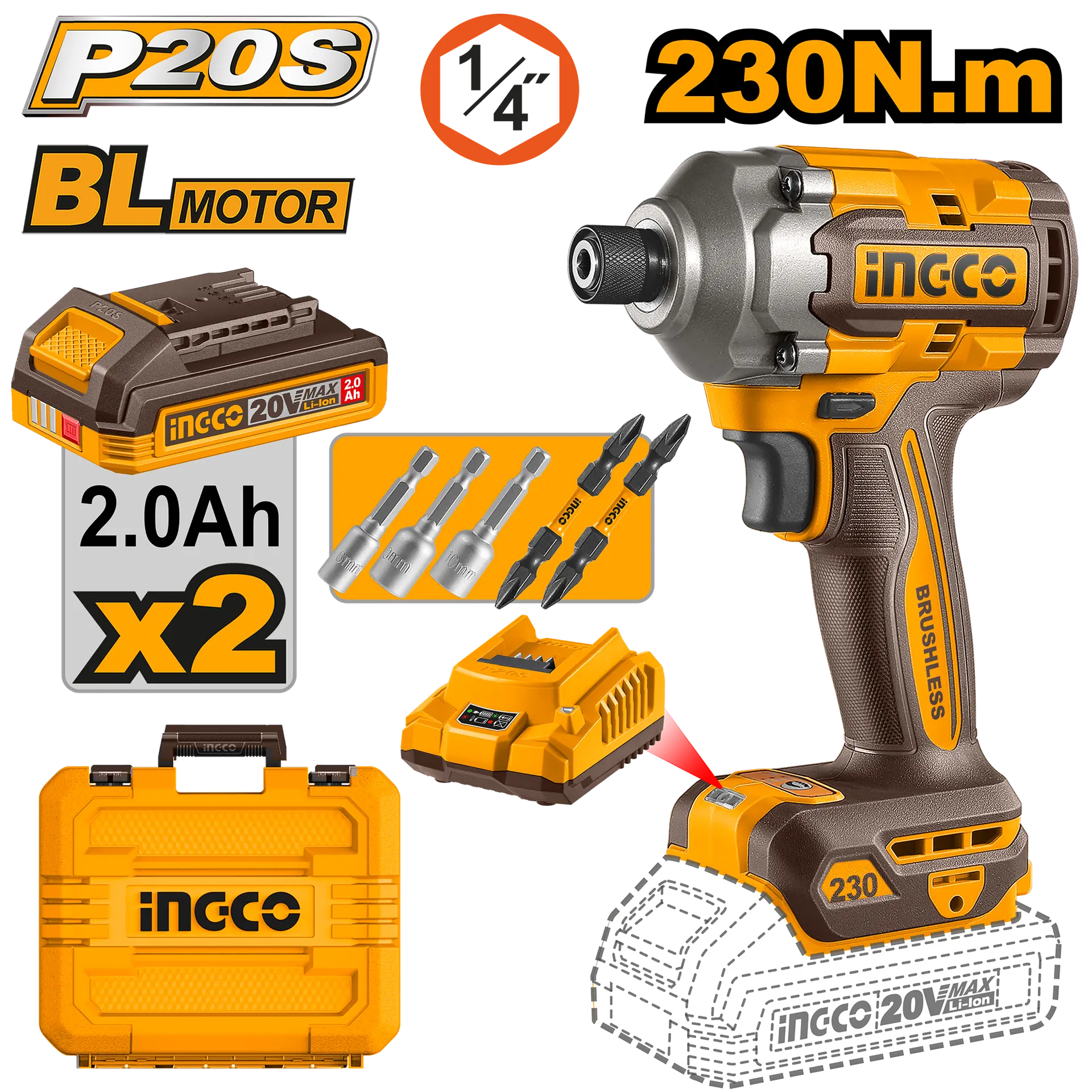 Scule  & Unelte - Filetanta Cu Impact 20V 230Nm Ingco CIRLI2023E