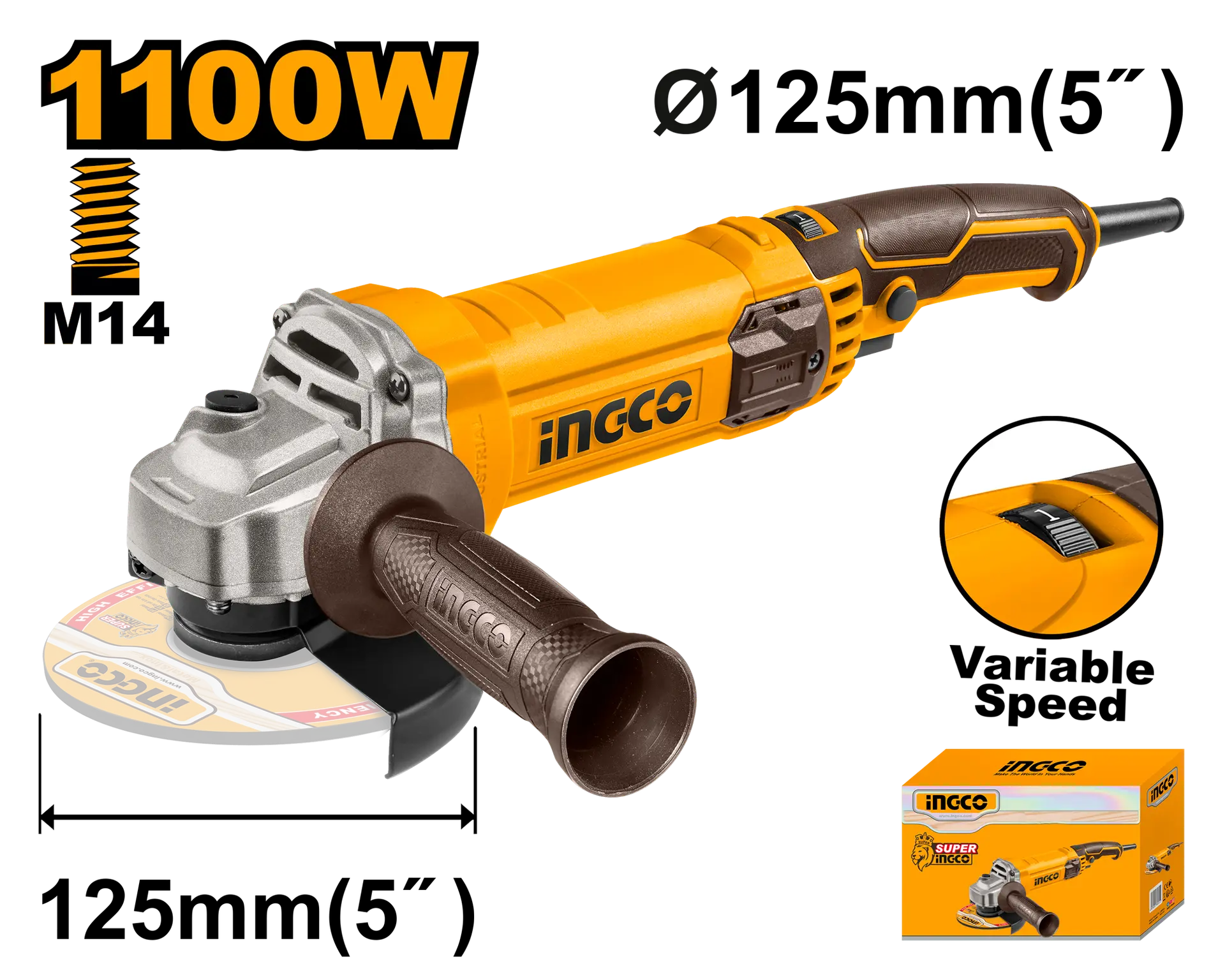 Flexuri si Polizoare - Flex Unghiular 125mm cu Turatie Variabila 1100W Ingco AG1100385E