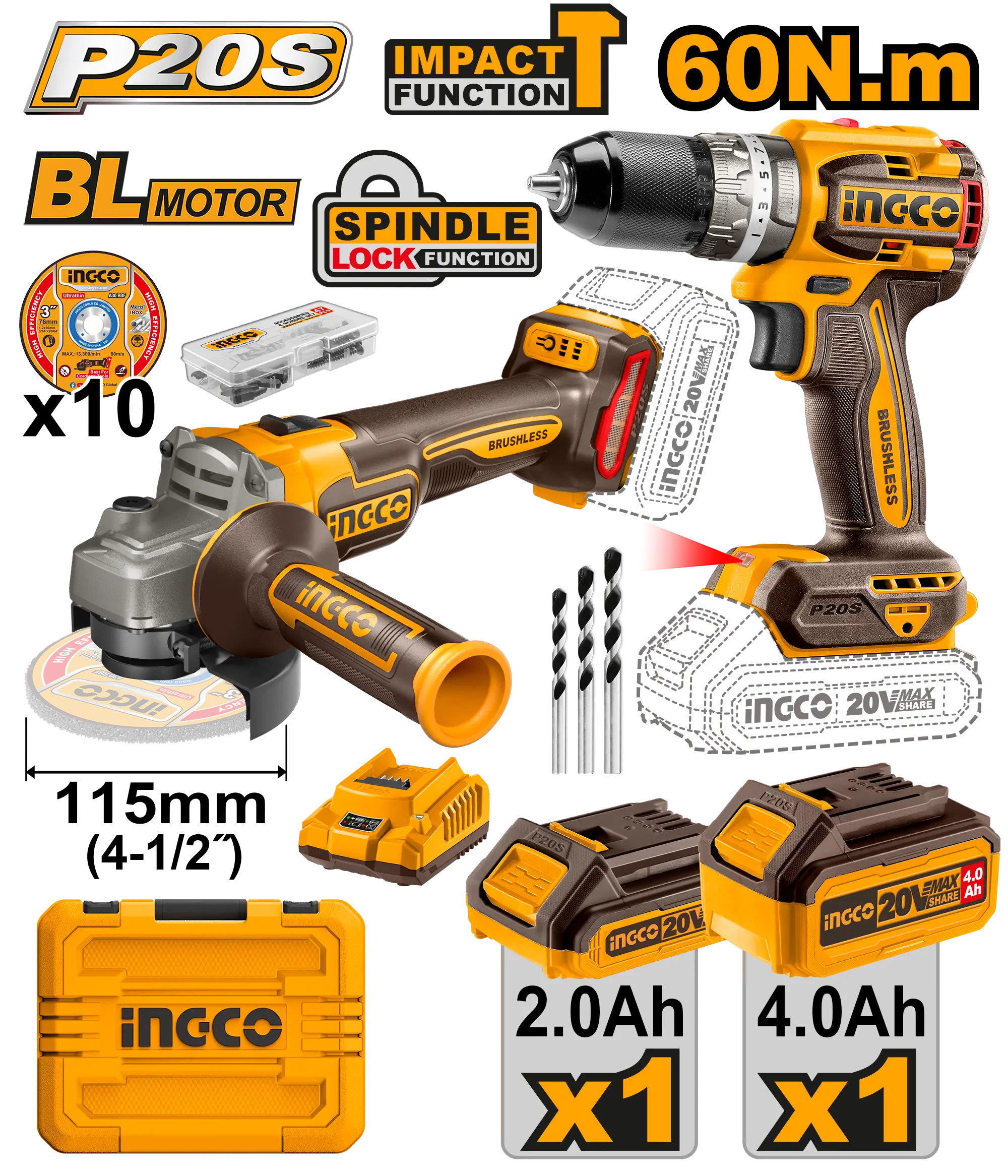 Scule Electrice - Flex Unghiular cu Bormasina 66Nm Set 2 Acumulatori