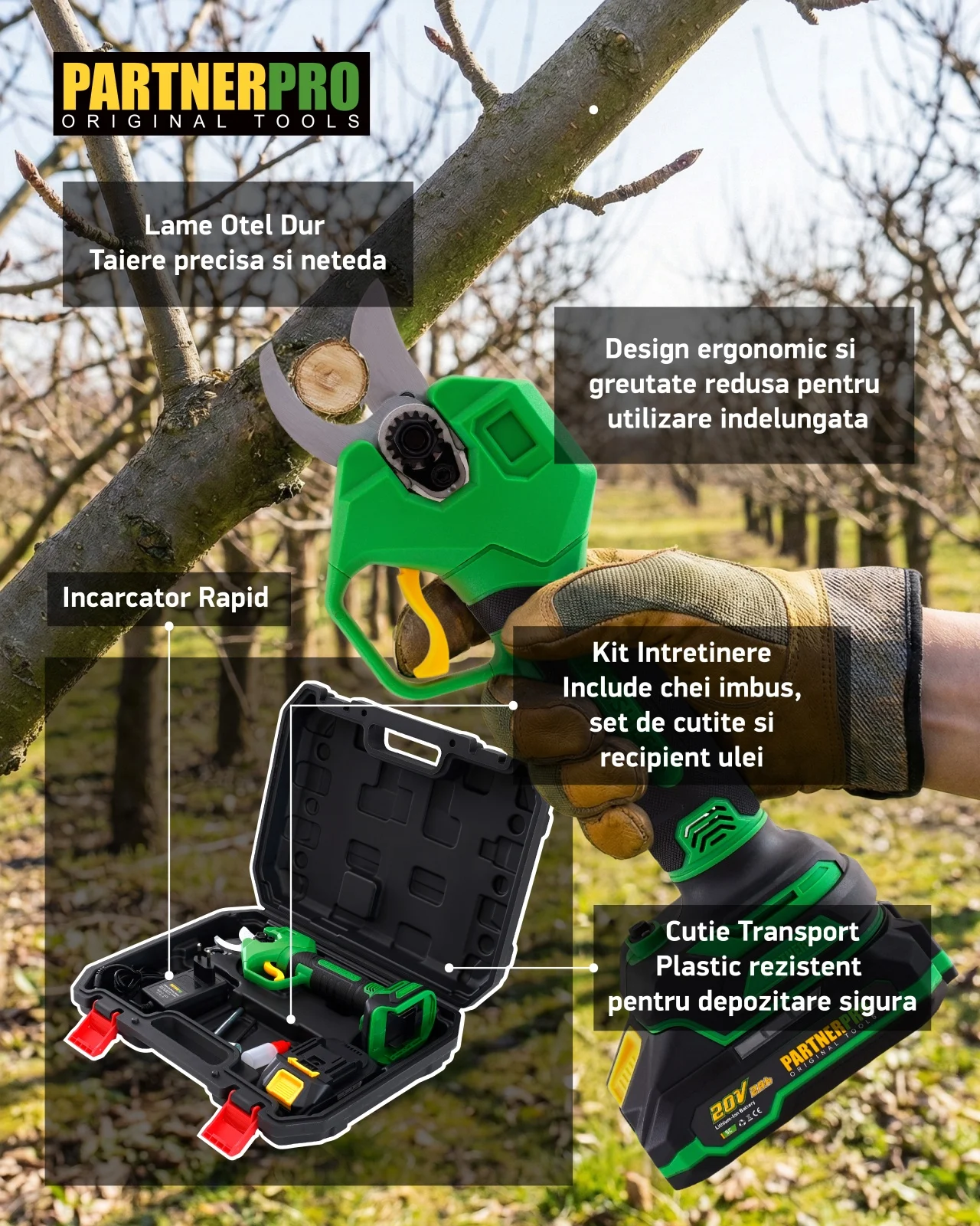 Foarfecă electrică cu acumulator PARTNERPRO PP-FE2A 20V / 2Ah, 250 N, Brushless [12]