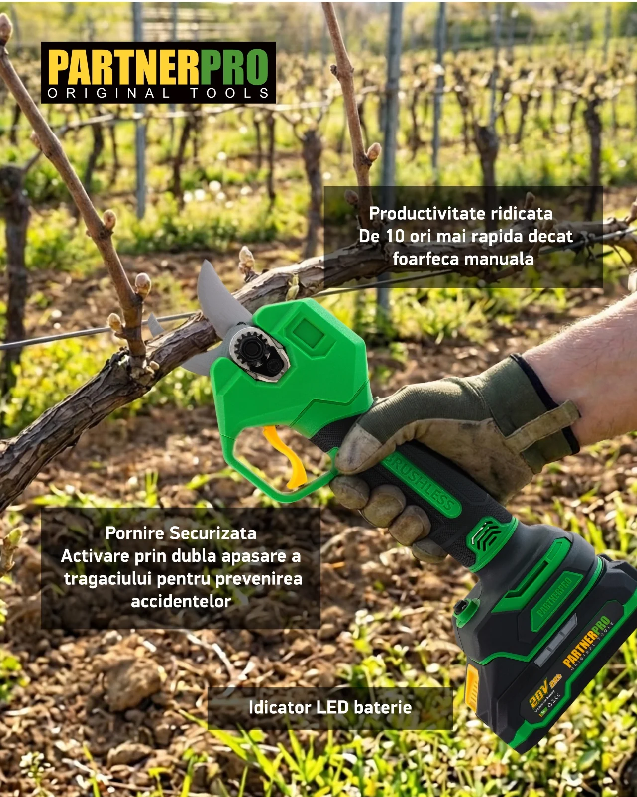 Foarfecă electrică cu acumulator PARTNERPRO PP-FE2A 20V / 2Ah, 250 N, Brushless [13]