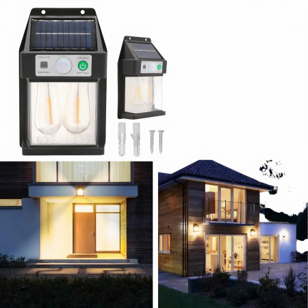 Lampi Solare - Lampa Solara Led cu Senzor de Miscare 16x10cm de Perete, cu 2 Becuri